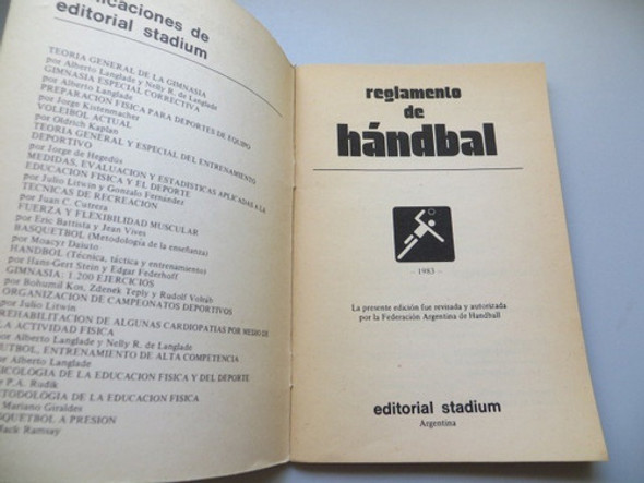 Reglamento De Handbal Editorial Stadium 1983 1