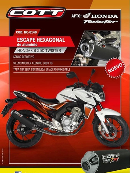 Escape Honda Cb 250 Twister New 2018 Aluminio Negro Cott 1