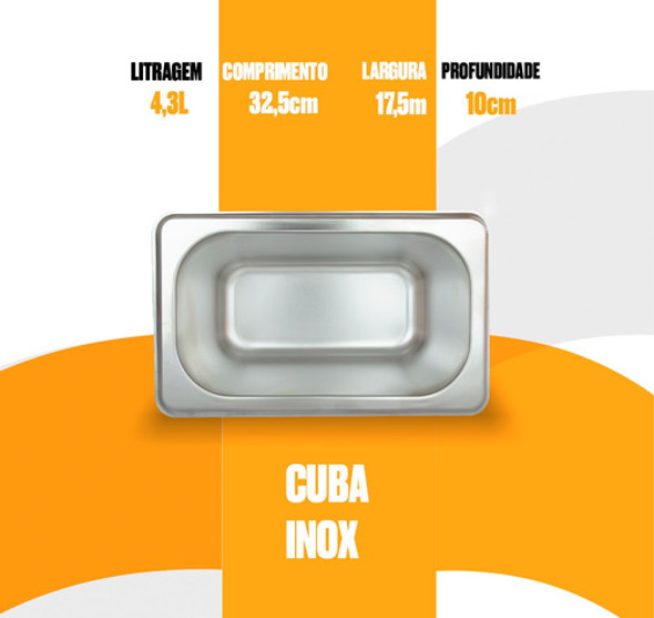 Kit 6 Cubas Gn Inox Gastronômica 1/3 X 100 Rechaud Com Tampa 1