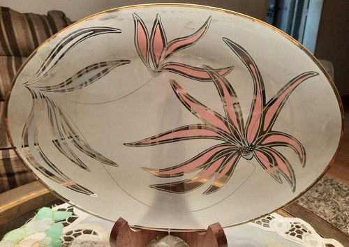 Bandeja De Cristal Con Diseño Floral , Impecable . 0