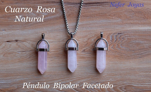 Cuarzo Rosa Bipolar Y Cadena De Acero Quirúrgico 316 L 1