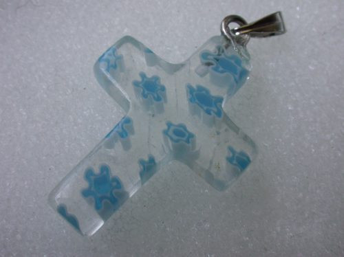 Luli Bonita Colgante Cruz Cristal Murano Milefiori Celeste 1