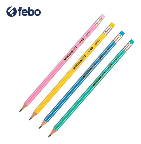 Pack X5 Lapiz Negro Deli Grafito 2b Varios Colores Febo 1
