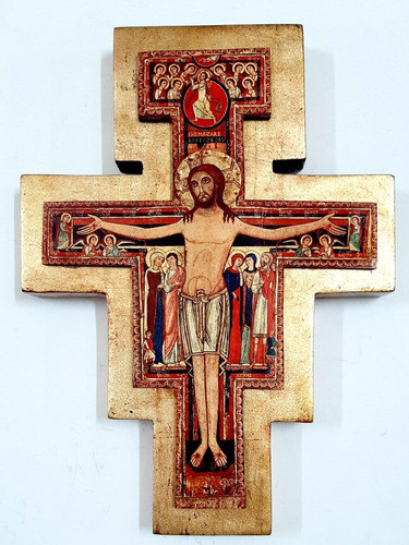 Cruz Crucifijo De San Damián  - Dorado A La Hoja  27 X 20 Cm 0
