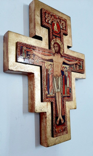 Cruz Crucifijo De San Damián  - Dorado A La Hoja  27 X 20 Cm 1