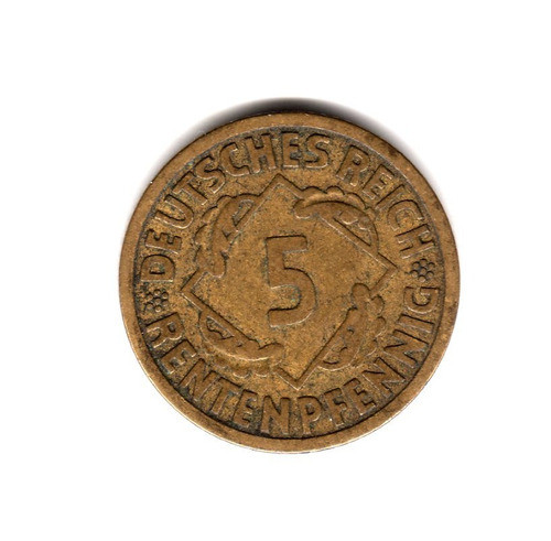 Alemania Weimar Moneda 5 Rentenpfennig Año 1924 A Km#32 0