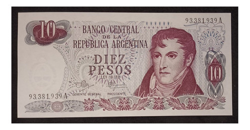 Argentina Billete 10 Pesos Ley 1972 Serie A Sc Bot 2342 1