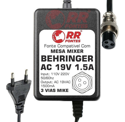 Fonte Compatível Com Behringer Mxul1 19v 1500mah X2 0