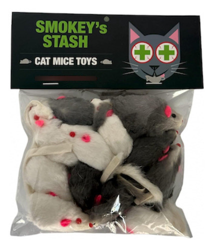 Juguete De Gato Con Piel De Conejo, 12 Unidades, Blanco Y Gr 0