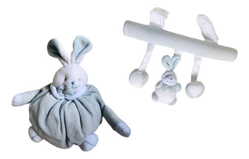 Set Cunero Barral Conejo + Papa Conejo Sonajero Celeste 0