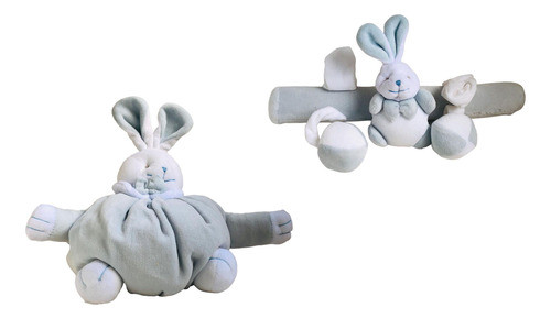 Set Cunero Barral Conejo + Papa Conejo Sonajero Celeste 1