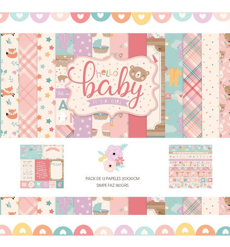 Hello Baby Girl 12 Papeles Para Scrapbooking 30x30cm 0