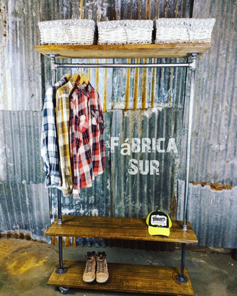 Perchero Móvil Rustico Hierro Y Madera Estilo Industrial 0