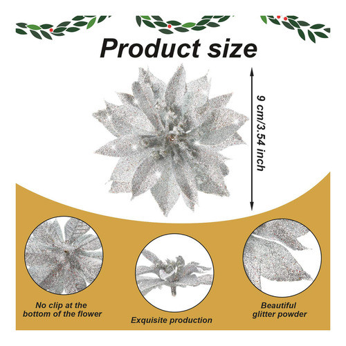 Poinsettia De Navidad Flores Glitter Artificial Poinsettia O 1