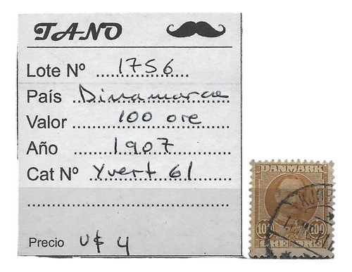 Lote1756 Dinamarca 100 Ore Año 1907 Yvert# 61 0