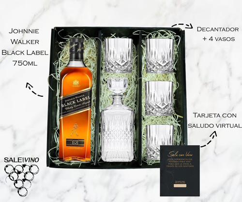 Box Regalo Kit Johnnie Walker Black + Decantador + Vasos 1