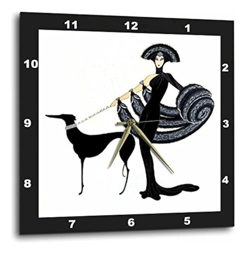 3drose Dpp_43794_3 Reloj De Pared Art Deco Lady Con Perro, 1 0