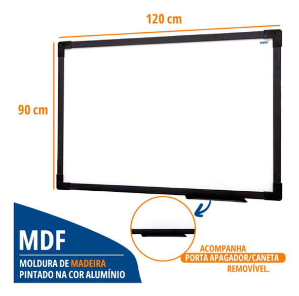 Lousa Quadro Branco 90x120cm Moldura Soft Preto + Brindes 1
