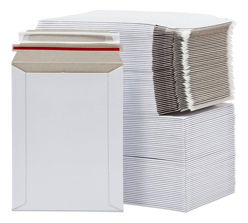 100 Pack Stay Flat Rígido Sobres 6x8 Con Sello Autoadhesivo, 0