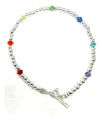 Pulsera Chacras 7 Cristal Swarovski Tiny Bolitas 3 Mm Plat 0