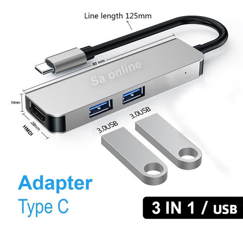 Adaptador 3 In 1 Tipo Usb-c Para Hmdi + Usb 3.0 * 2 Hub 4k 1