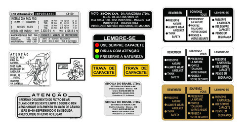 Cb 450 - 1987 - Decalques De Advertência - Honda - F Grátis 0