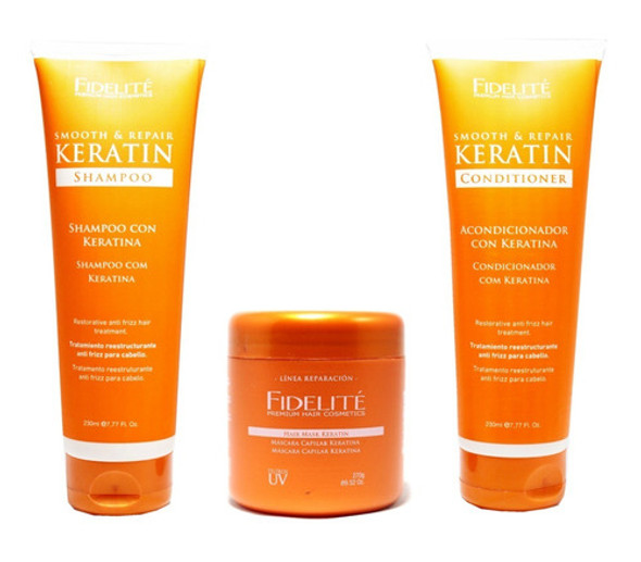 Kit Fidelite Keratin Shampoo + Acondicionador + Mascara 0