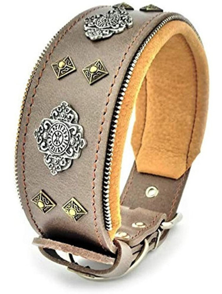 Bestia  Collar De Perro Grande Gris Azteca De Cuero Genuino. 0 Bestia  Collar De Perro Grande Gris Azteca De Cuero Genuino. 0