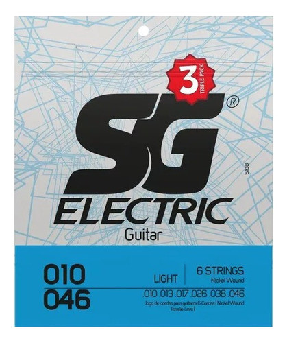 Kit 3 Encordoamento Sg Guitarra 010 Níquel Light Triple Pack 0