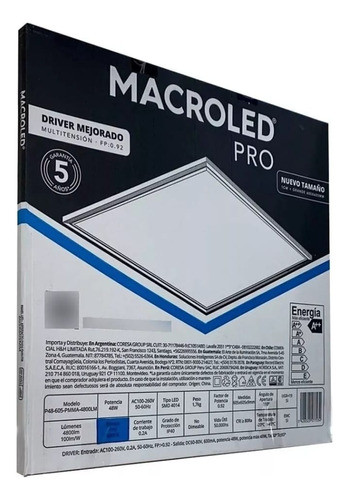 Panel Led 48w Pro Cuadrado 605x605mm 60x60 Macroled 0