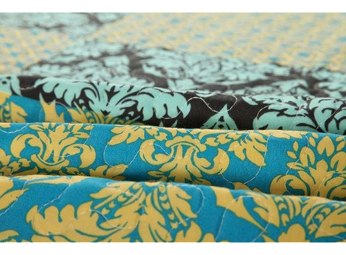 ~? Tache 3 Piezas De Caída Damasco Turquesa Reversible Colch 1