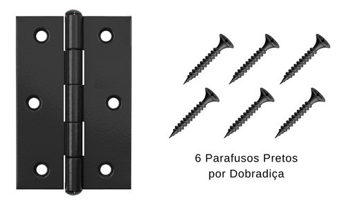 Kit 3 Dobradiças Pretas De Porta De Madeira + Parafusos 1