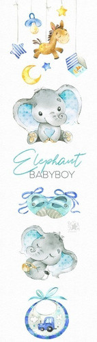 Kit Imagenes Png Cliparts Elefante Celeste Acuarela Sj01 1