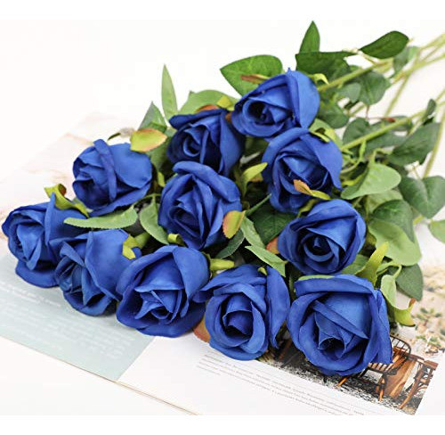 10 Flores Artificiales Rosas Azul 50.8cm 1