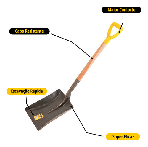 Pá Quadrada Ajuntadeira N° 5 Com Cabo Y Vd 200-5 Vonder 1