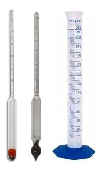 Densimetro Alcool Cachaça + Proveta 250ml + Sacarimetro Brix 0