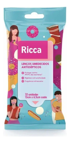 Lenços Umedecidos Atissépticos Ricca Refrescante 10 Unidades 0