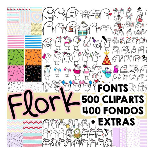 Kit Imprimible Flork +500 Cliparts Y 400 Papeles Fondos Png 0
