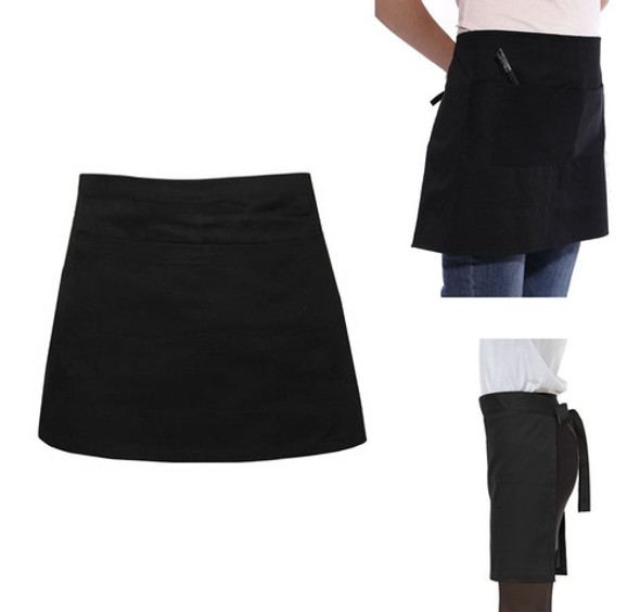 Negro Corto Cintura Bistro Bolsillo Delantal Para Bar Cafe P 0