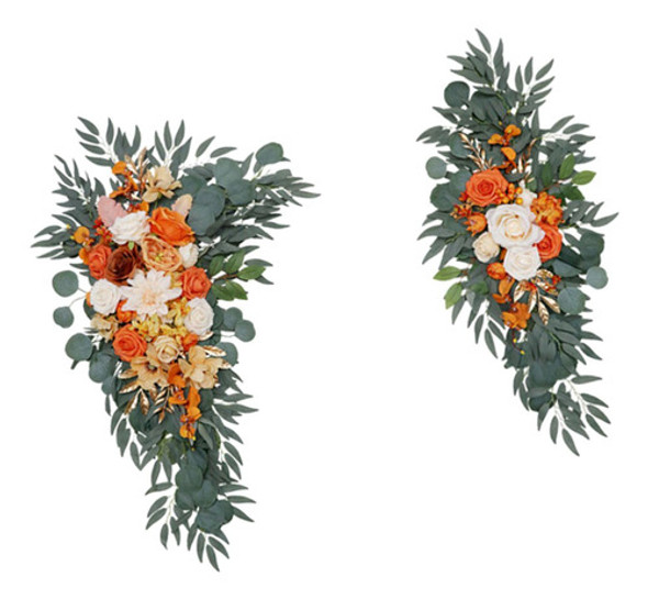 2 Peças Arco De Casamento Flores Artificiais Floral Laranja 0