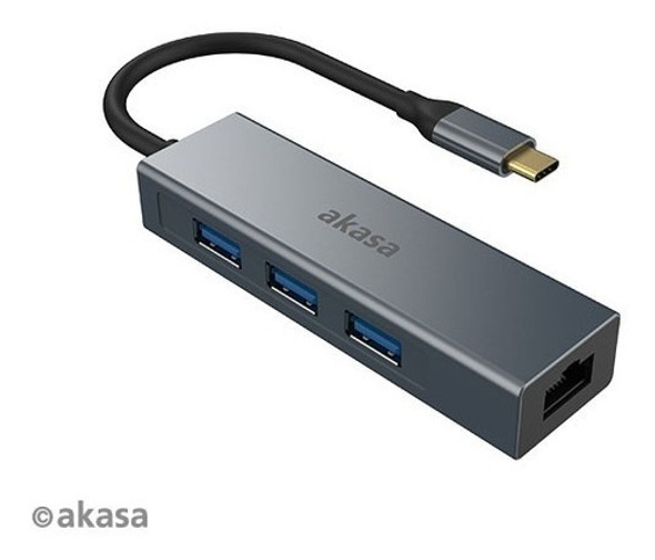 Hub Akasa Usb Tipo C P/ Ethernet Gigabit 1000mbps E  Usb 3.0 1
