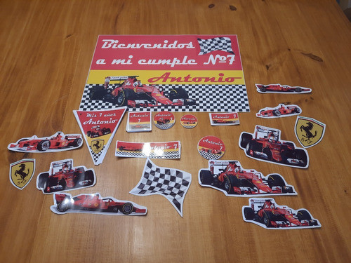 Ferrari Formula 1 Kit Cumple Banderines Stickers 1
