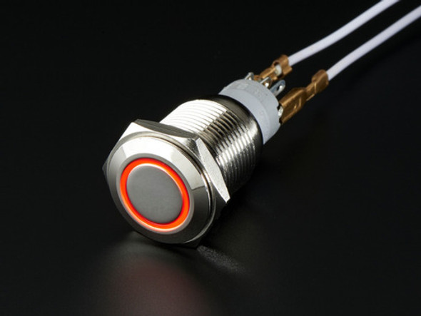 Boton Pulsador De Metal Con Retencion 16mm - Led 12v Rojo 1
