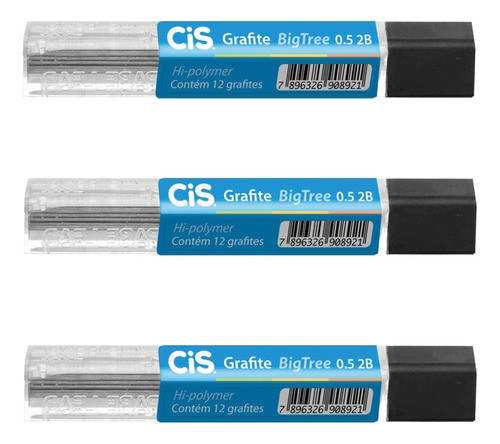 Kit Com 3 Estojos De Grafites 0.5mm 2b Cis (com 36 Grafites) 0