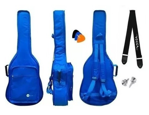 Capa P/ Violão Folk Almofadada Cargo Vogga Azul + Alça 0