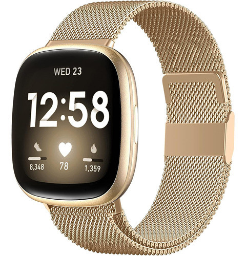 Malla De Metal Para Fitbit Sense 2 Versa 3 Y 4 Color  Dorado 0