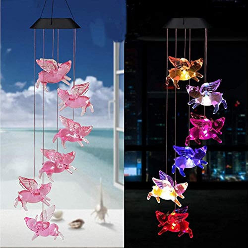 Ulalaza Solar Wind Chime Outdoor Led Color Hanging Flying Pi 0