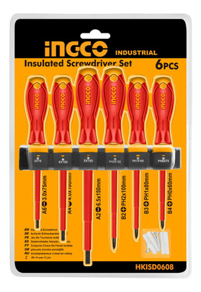 Juego 6 Destornilladores Aislados Ingco Imantado 0