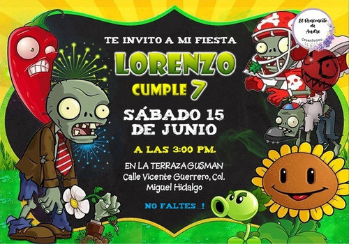 Invitacion Impresa Personalizada X30 Plantas Vs Zombies 9x14 0