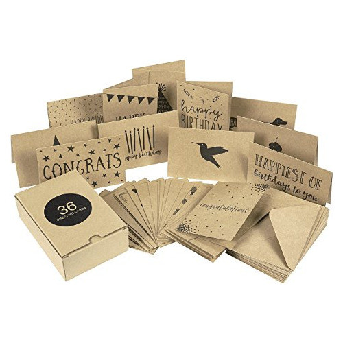 Paquete De 36 Tarjetas De Felicitación Kraft Para Toda Ocasi 0